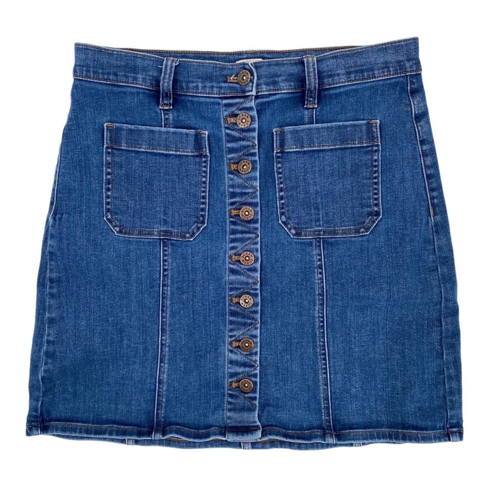 J Crew Denim High Waist Skirt Button Front Size 14 Medium Wash Mini Short